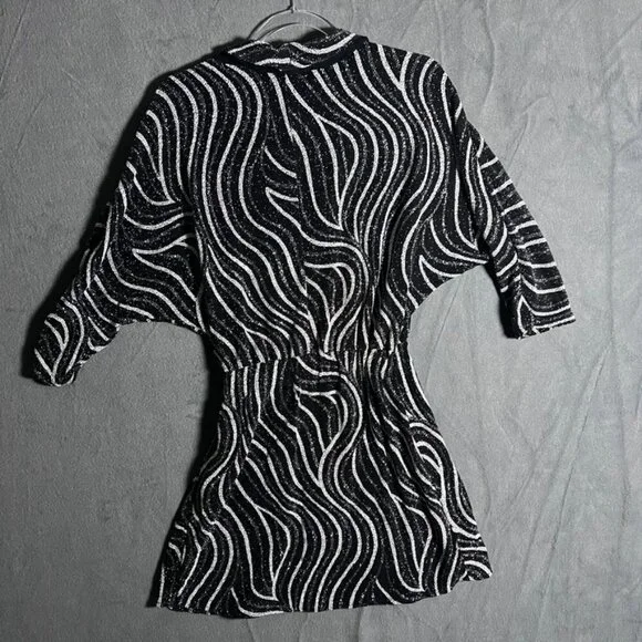 Zara Shiny Shimmery Wrap Dress M Black Silver White - Picture 3 of 6